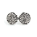Macro shot of 12mm stainless steel stud earrings with silver druzy crystal centers - Silver Gray (6)