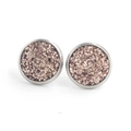 Detailed view of 12mm silver-framed stud earrings with rose gold druzy crystal texture - Rose Gold Crystal (23)
