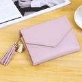 Cute mauve pink tri-fold short wallet with tassel and golden heart pendant charm - Light Purple