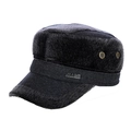 Gorra plana de lana gruesa de invierno con piel sintética de conejo y orejeras gris oscuro - Ajustable / Gris