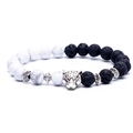 Lava rock and white turquoise beaded bracelet with silver leopard head charm - Leopard Head (Reinforced Stones) / Volcanic Stone/White Turquoise