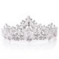 Dettaglio di corona da sposa in argento con cristalli e pietre a forma di foglia - Argento Spesso Strass Bianco