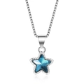 Minimalist silver box chain necklace with a small blue star crystal pendant on white back - White Gold Plated Copper / Single Pendant (No Chain) / Azure Blue