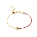 Pulsera de cadena de oro rosa de 18K y seda roja con un diamante redondo para mujer - Estilo Media Cuerda Media Cadena / Dorado