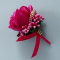 Magenta faux velvet rose boutonniere with pink berries, rhinestones and satin ribbon - Corsage / No.13 Rose Red