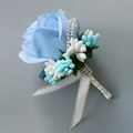 Faux light blue rose boutonniere with forest berries, gold-edged ribbon and shiny rhinestones - Corsage / No.11 Lake Blue