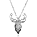 Versilberte Weihnachtsrentier-Halskette mit Pavé-Kristallen und schwarzer Emaille - Rentier Halskette Brosche Kombi Stil / Silber