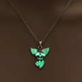 Luminous dragon skull necklace with silver chain and green glowing pendant for Halloween - Antique Silver + Yellow Green (Skull Wings)