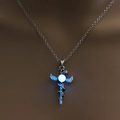 Luminous dragon sword necklace with glowing blue wings and silver chain for women and men - Antique Silver + Sky Blue (Dragon Sword)