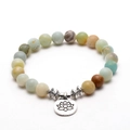 Détail des perles d'amazonite de 8mm et du pendentif lotus sur bracelet yoga - Style Lotus (Style A)