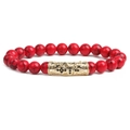 Red marble beaded bracelet with gold micro-pave zircon skull and cross pendant - Red Turquoise Cross Beaded Bracelet