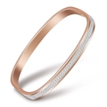 Bracciale rigido in acciaio oro rosa con doppia fila di cristalli e finitura spazzolata - Oro Rosa