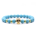 8mm turquoise bead bracelet with gold micro-pave zircon skull charm for men - Turquoise Skull Beaded Bracelet