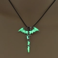 Luminous dragon wrapped around a sword pendant necklace glowing green in the dark - Antique Silver + Yellow Green (Pterodactyl Sword)
