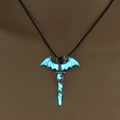 Luminous silver dragon cross necklace with blue glow effect for Halloween costume - Antique Silver + Blue Green (Pterodactyl Sword)