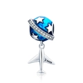 S925 sterling silver airplane charm with blue enamel starry sky and micro-inlay stones - 925 Silver / Blue Enamel Globe Airplane-SCC887