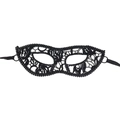 Close-up of intricate black lace masquerade mask with floral patterns and side ribbons - 13-Flat Top