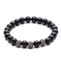 8mm armband van matzwarte steen met micro-geplaveide koperen bollen van zirkoon - Gun Black Stijl (Stijl D)