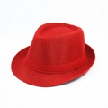 Close-up of vibrant red woven fedora hat featuring a stylish matching ribbon band - M (56-58cm) / Red