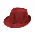 Linen jazz fedora hat in deep red with narrow brim for summer beach sun protection - M (56-58cm) / Burgundy