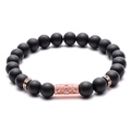 Bracciale di pietre nere opache con cilindro in zirconi placcato oro rosa - Stile C (Oro Rosa)