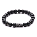 Bracciale di pietre naturali nere opache con ciondolo a cilindro in zirconi pavé - Stile A (Nero Canna di Fucile)