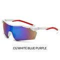 Occhiali da ciclismo bianchi con lenti a specchio blu-viola e terminali rossi antiscivolo - Montatura Bianca con Lenti a Specchio Verdi