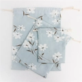 Three-piece floral cotton linen drawstring bags in various sizes with blue floral prints - Light Narcissus