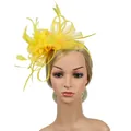 Elegant yellow fascinator hat with mesh flowers and feathers for bridal horse racing party - Yellow