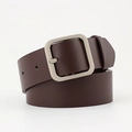 Ceinture en cuir marron foncé avec boucle rectangulaire argentée sur fond blanc - 110*3.2 / Café+Boucle Argentée