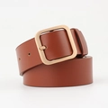 Cintura da donna marrone con fibbia quadrata in metallo dorato lucido dal design minimale - 110*3.2 / Cammello+Fibbia Dorata