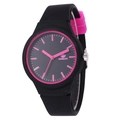 Fashionable black and pink silicone quartz watch with sporty minimalist round dial - Black