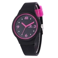 Fashionable black and pink quartz watch with matte silicone strap and numeric dial - Black