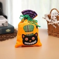 Halloween plush pumpkin candy bag with black cat embroidery and purple striped drawstring - Orange/Black Cat Style