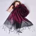 Elegant purple and black silk organza shawl with metallic gold thread and tassel fringes - Black/Rose Red