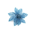 Close-up of a 15cm blue glitter hollow artificial flower for Christmas tree decoration - Lake Blue