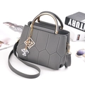 Chic grey quilted crossbody bag with golden handle and diamond pendant detail - Dark Gray
