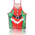 Festive red and green Christmas apron featuring Santa Claus suit graphics on white background - 01 Female Black Belt Style