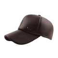Winter dark brown faux leather baseball cap with ear protection and metal plaque - Adjustable / Brown