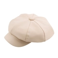 Chic beige PU leather newsboy octagonal hat with premium stitched panel detail - M (56-58cm) / Beige