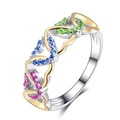 Fashionable interlocking heart ring with colorful gemstones and two-tone silver gold finish - US 7 / Multicolor