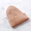 Classic camel knitted beanie for children with ribbed texture and turn-up cuff design - Soft Pink