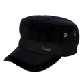 Gorra militar de invierno gruesa de lana negra con logo metálico para hombre - Ajustable / Negro