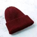 Kids minimalist dark red knit beanie hat in soft warm wool with ribbed texture - Burgundy