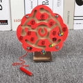 Red apple tree wooden magnetic maze toy with colorful beads for children's learning - Fruit Tree