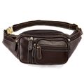 Dunkelbraune Leder-Gürteltasche mit Krokostruktur, mehreren Taschen und Metallschnalle - Kaffeebraun