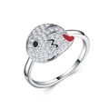 Macro detail of silver smiley face ring with pavé crystals and red heart accent - US 6 / Winking Kiss Emoji