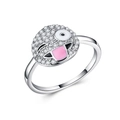 Detailed view of silver emoji ring featuring a winking face with sparkling zircons - US 6 / Winking Tongue Emoji