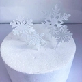 White glitter snowflake cake toppers in various sizes for Christmas party decorations - Style 208 / Glitter with Handle