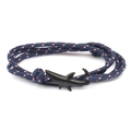 Navy blue nautical shark anchor bracelet with red white woven rope and matte black hook - No. 12 Black Shark